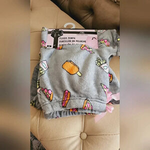 ELLA Plush  Pants Lounge Sleep Pajama Grey Weekend Satiny Bow Size M